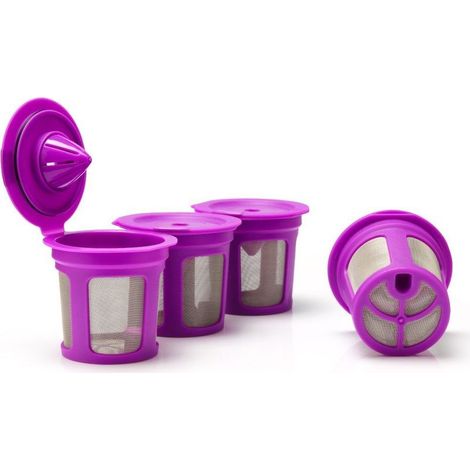 4 filtres à café réutilisables Capsules de café rechargeables avec filtre intégré pour cafetière à une tasse (violet) (1/5)