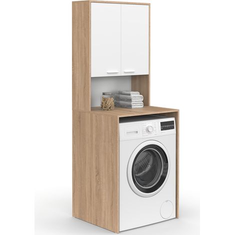 Piano lavatrice WALLIS con armadio in faggio e legno bianco (1/5)
