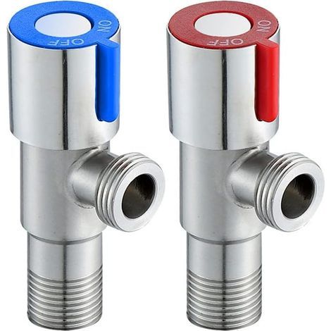 2 válvulas angulares de acero inoxidable 304, válvulas angulares metálicas, válvulas angulares universales con tira de sellado para grifos de fregadero, inodoro y calentador de agua. (1/5)