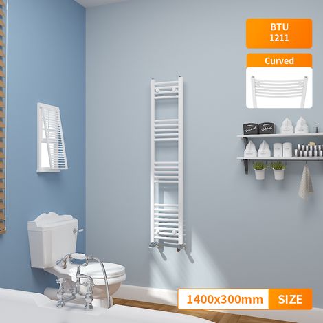 Curved Heated Towel Rail Bathroom Ladder Radiator 1400 x 300mm White (1/5)