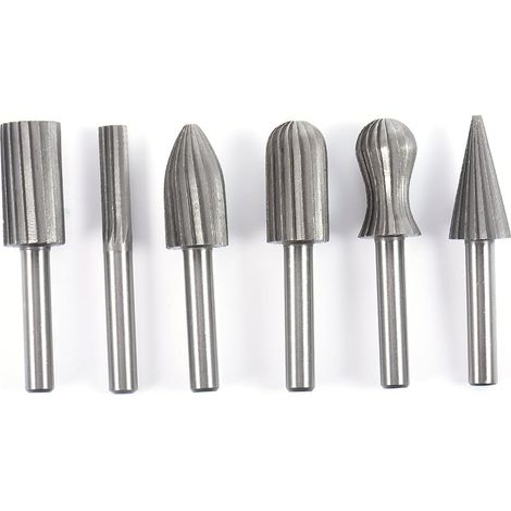 6 pièces 6mm 1/4 "jeu de limes à fraises rotatives en acier pour métal plastique bois pierre meulage ébavurage (1/4)