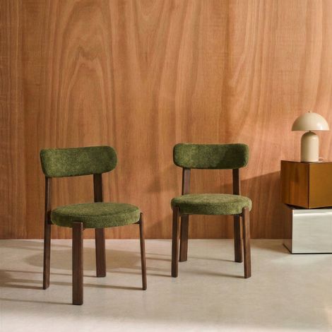 Lot de 2 chaises vintage acier effet bois foncé et tissu texturé - Gloria Bois foncé / Kaki (1/4)