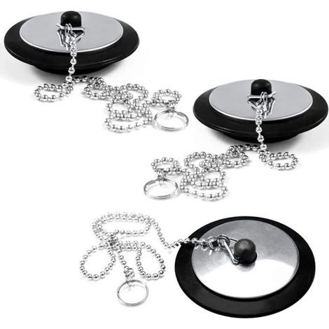 HOXILEELEOBouchon lavello vasca tappo con catena, dimensione universale, per lavandino da bagno vasca da bagno (1/5)