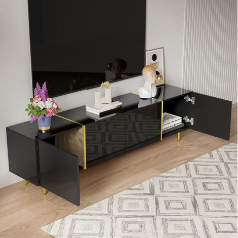 Mobile TV 170x35x46 cm nero in MDF, 4 ante con cerniere soft-close (1/5)
