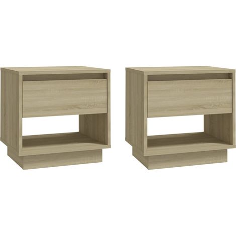 Juego de 2 mesitas de noche con cajón y compartimento abierto 45 x 34 x 44 cm madera contrachapada color roble DEC035291