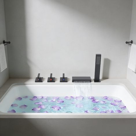【Chauffage et ventilation】Robinetterie de bord de baignoire 5 trous, robinetterie de baignoire, ensemble de robinet avec pommeau de douche, mitigeur monocommande, robinetterie de douche moderne (1/5)