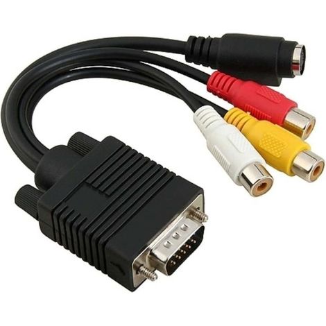 Adaptateur Vga vers 3 RCA Noir en Cuivre Pur et PVC Convertisseur Svga vers S-vidéo, Câble Vidéo pour Liaison D’écran, eur Compatible Prise Jack (1/3)