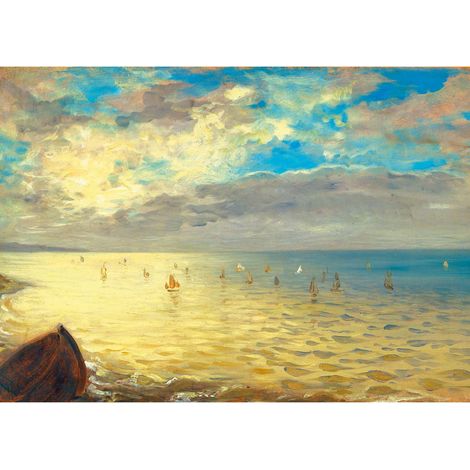 Tableau bord de mer & voiliers | Tableau imitation peinture paysage mer | Tableau sur toile plage turquoise idéal salle de bain 0,7 x 0,5 m (1/2)