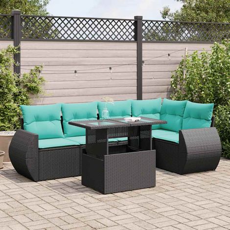 vidaXL Set sofás jardín y cojines 6 pzas ratán sintético acacia negro (1/5)