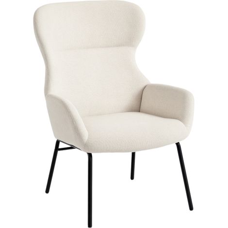 Chaise moderne rembourrée style joue d’oreille, en acier, blanc crème, pour maison et usage quotidien, dossier haut, sellerie épaisse