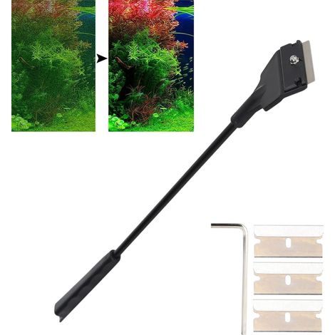 Grattoir à Algues pour Aquarium, Lames Remplaçables, Nettoyeur de Verre pour Aquarium, Pelle à Double Usage, Manche Long (1/5)