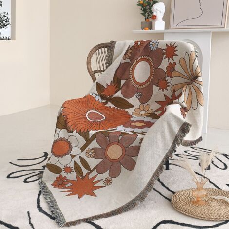 BUNTHAUS 1 Pièce 160x130cm Couverture Plaid Fleurs Tricotée Décorée avec des Franges Bohême Simple Doux Confortable Protéger Contre Le Froid pour Canapé Sofa Chaise à Repos et Sieste (1/5)