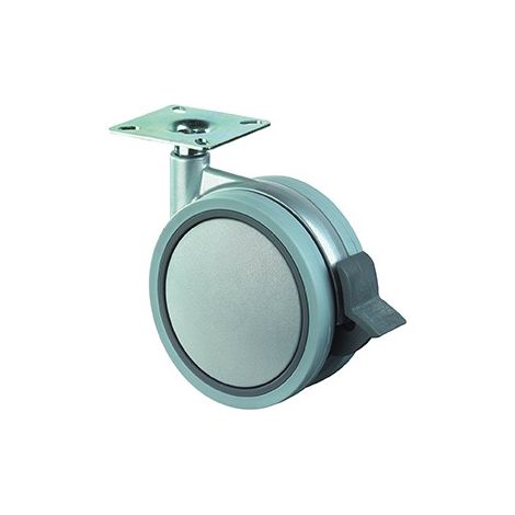Ruedecilla doble con placa 75mm silbergris (1/3)