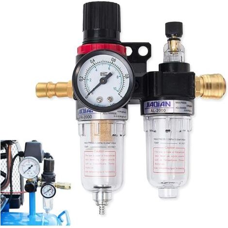 Druckluft-Druckminderer – Wasserabscheider mit Manometer und Filter, 1/4"-Regler/Reduzierstück, ideal für Kompressoren und Druckluftwerkzeuge