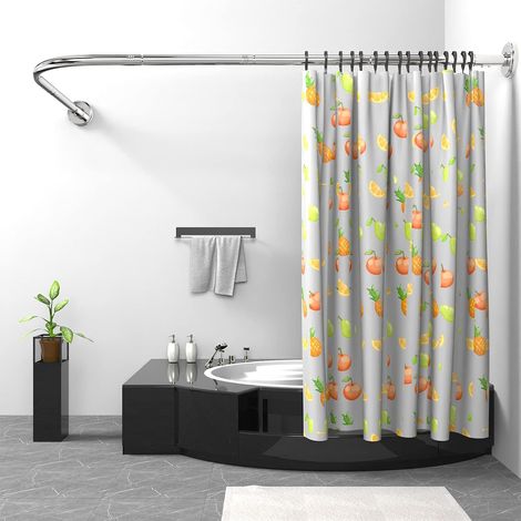 Tringle à Rideau de Douche L Forme, Barre De Douche Angle Acier Inox, 75x170cm Réglable Extensible Barre Rideau Douche avec Anneaux de Rideaux, pour Salle de Bain Baignoire Vestiaire (1/5)