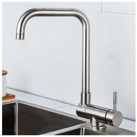 VURAHOME - Robinet mitigeur d'évier de cuisine pliable, XU, Mitigeur de cuisine à 1 trou, Bec pivotant, Robinet de cuisine en acier inoxydable, Poignée unique, Brossé - (1/4)