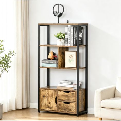 Bibliothèque étagère haute avec rangements ouverts et fermés 58 x 24 x 122 cm bois et noir REDOM (1/5)