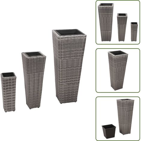 Garten-Hochbeet 3-tlg. Poly Rattan Grau - Hochbeet - Gartenmöbel - Polyrattan - Pflanzenkübel - Blumentröge (1/5)