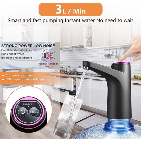 Pompe à Bouteille d'eau,Distributeur d'eau en Bouteille,USB Portable Pompe à Eau,pour Universelle de 5 gallons (1/4)