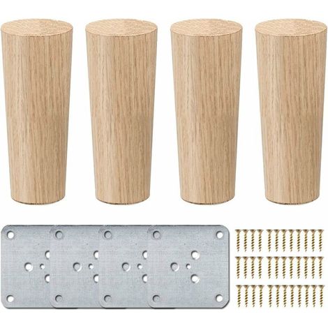 5 Inch Pieds De Meuble Bois Droit, La Vane 4 Pièces Pieds De Table En Bois Naturel Rond Avec Vis & Protecture De Plancher Pour DIY Meuble Sofa Fauteuil Canapé Lit Chaise (1/5)