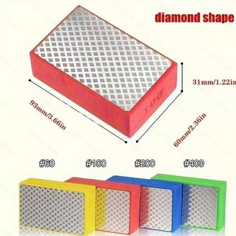 4 almohadillas de pulido manual de diamante, bloques de lijado manual para cortar y desbarbar azulejos y piedra, granos 60, 100, 200 y 400 (1/5)