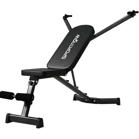 Banc de musculation pliable avec pupitre à jambes, dossier 3 positions, bandes de résistance 3 niveaux, structure métal, charge 300 kg, noir, pour home gym  CHICFURN (1/5)