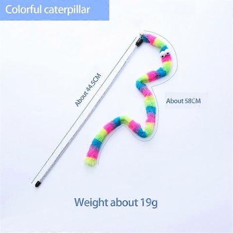 Ensemble de jouets pour chat chenille arc-en-ciel, baguette à plumes, jouet interactif en peluche en forme de vers pour chaton et chien. (1/4)