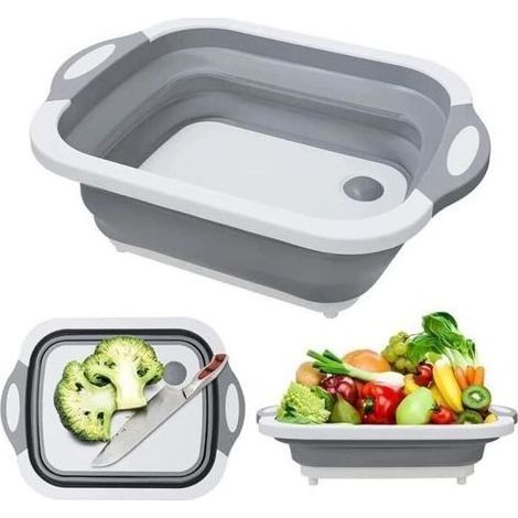 pair Planche à Découper Pliable,Planche à Découper Portable 3 En 1,Évier En Silicone Pour Panier De Lavage De Légumes De Cuisine (1/4)