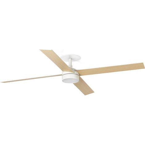 Faro Rudder Ventilateur de plafond encastré Rudder 132 cm à LED, blanc mat, pales en bois de frêne, 4 pales réversibles
