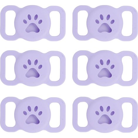 Lot de 6 étuis de protection anti-perte en silicone violet pour colliers Airtag pour chats et chiens (1/5)