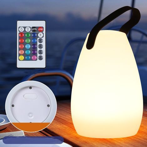 Wiederaufladbare LED-Tischlampe für den Außenbereich, 16 Farben dimmbare kabellose Tischlampe mit Fernbedienung, mit Ladekabel, 4 Dimmstufen, IP44 wasserdicht, geeignet für Schlafzimmer, Garten (runde (1/3)