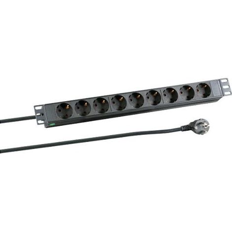 Multiprise 19" 1U, 9 prises de 2,0 m, sans interrupteur, noir