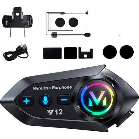 Casque de moto - Intercom sans fil et communication mains libres  Système de haut-parleurs étanche avec réduction de bruit et son stéréo haute fidélité pour la conduite et les voyages