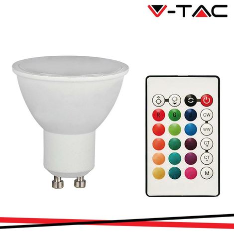 V-TAC SMART VT-2244 LAMPADINA LED GU10 4.8W FARETTO SPOTLIGHT SMD RGB+W CCT DIMMERABILE CON TELECOMANDO - COLORE LUCE : BIANCO CALDO + RGB (1/3)