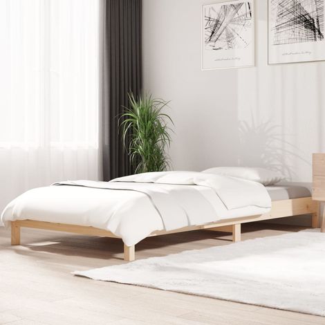 Lit adulte pour 1 personnes, Structure de lit, Assemblage Facile, Lit empilable 75x190 cm Bois de pin massif OIB5859E (1/5)