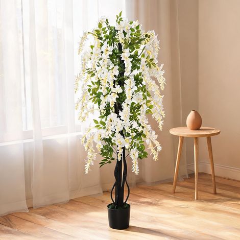 Glycine artificielle blanche en pot 165 cm plastique et ciment (1/5)