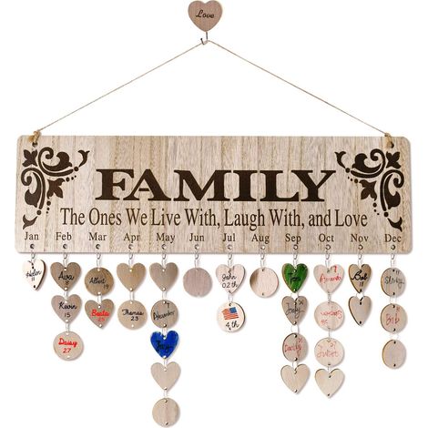 Tableau Murale Rappel Anniversaires - Calendrier Familial en Bois avec 100 Étiquettes - Organisation Murale pour Anniversaires et Anniversaires - Lot de 1 (1/5)