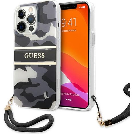 Guess GUHCP13XKCABBK iPhone 13 Pro Max6.7" custodia rigida nera/nera con cinturino mimetico (1/5)