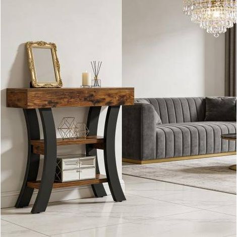 Tavolo consolle a 3 livelli, 105 x 30 x 80 cm, metallo e MDF, nero e marrone OKMYHOME (1/5)