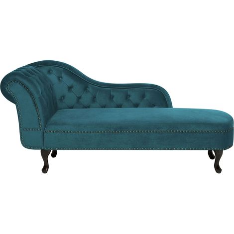 Chaise Longue Teal Left Hand Velvet Buttoned NIMES