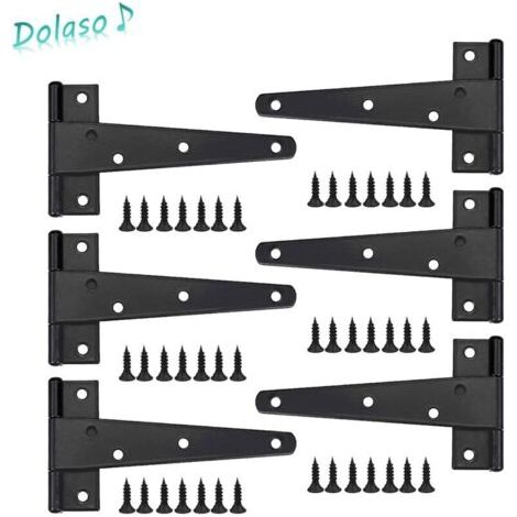 FENOPLASTICACharniere Porte Lourde 6pcs, Charniere Porte 6 Pouces, Charnière en T Noires, Charniere Plate Inox Charnières de Portes en Fer Charnières Robustes pour Portes, Fenêtres, Abris de Jardin (1/5)