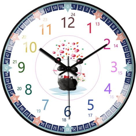 1 Horloge murale éducative 30 cm, chiffres colorés, aiguilles claires, mécanisme silencieux, pour chambre enfant et classe (1/5)