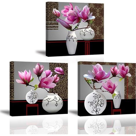 Peinture Impression sur Toile, de Fleur d'orchidée Elégante Prêt Suspendu Peinture Romance Fleur Tableau Dessin pour Art Déco Murale Salle de Bain Cadeau de Anniversaire 3X 30x30cm (1/5)