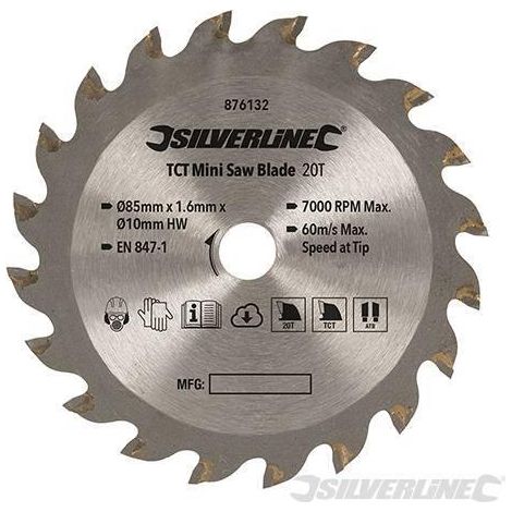 Lama in TCT con punte al carburo di tungsteno per sega mini foro 10 denti 20 Silverline 85mm
