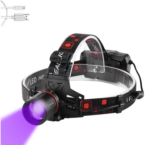Lampe Frontale UV, Ultraviolette Lampes Frontales LED Rechargeable Lampe Frontal Blacklight pour la Pêche/les Scorpions/les Fuites d'huile Automobile et de CVC/l'Art (Blanche + Violette) (1/5)