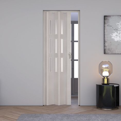Innenraum Falttur in pvc 83x214 cm Mod. Maya Weiss mit horizontaler Pragung mit satiniertem Glas