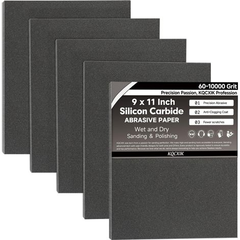 Lot de 12 feuilles de papier abrasif grain 400 - 22,9 x 27,9 cm - Dos flexible importé - Abrasif en carbure de silicium noir - Pour le travail du bois, l'automobile (1/5)