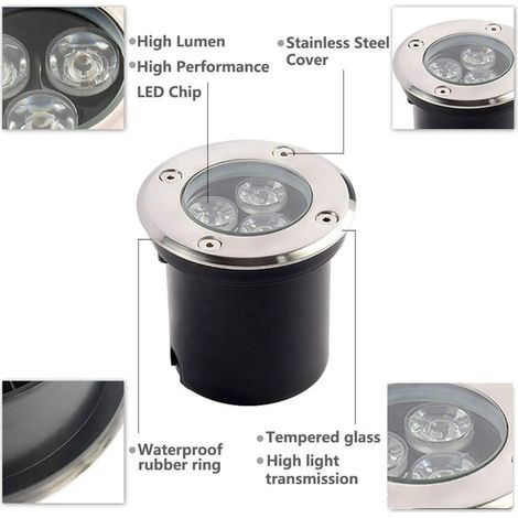 Lot de 4 spots LED encastrables d'extérieur 3 W IP67, 280 lumens, éclairage de terrasse, de jardin, de balcon, d'allée, 3 000 K, 230 V (1/4)