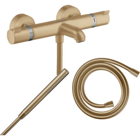 Pack mitigeur bain douche thermostatique HANSGROHE Ecostat Comfort  + Flexible Isiflex + Pommeau Pulsify S bronze brossé
