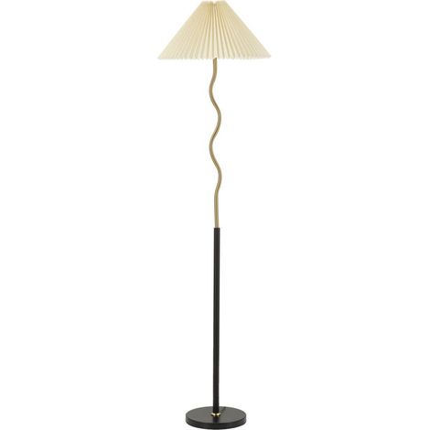 Lampada da terra Closy in metallo nero e oro con paralume in tessuto